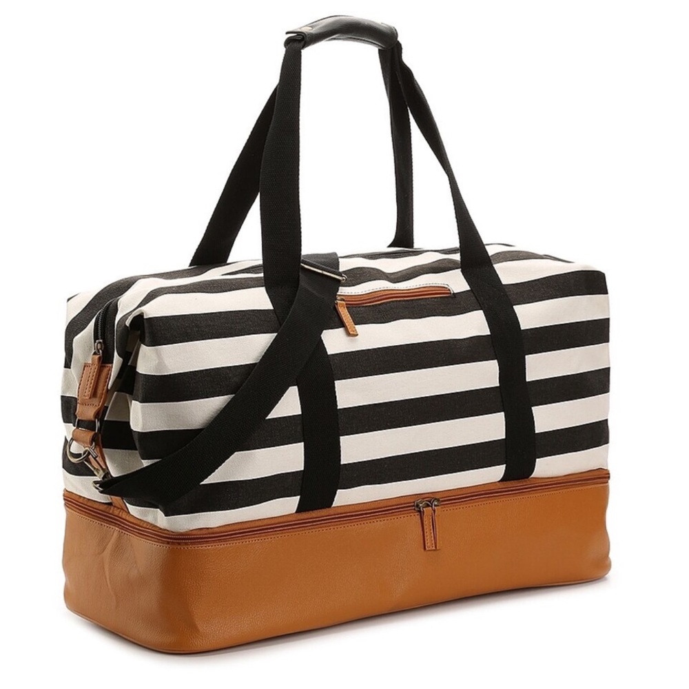 JM Wechter For DSW Black & White Stripe Weekender Tote Bag Shoulder & Hand Strap - Picture 5 of 7